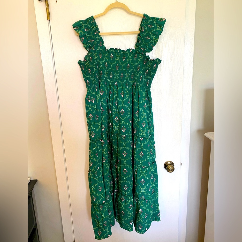Ellie Dress in Emerald Trellis Print by Hill House Home